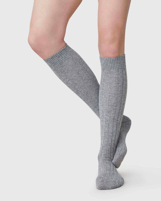 Bodil Chunky - Grau - Kniehohe Socken