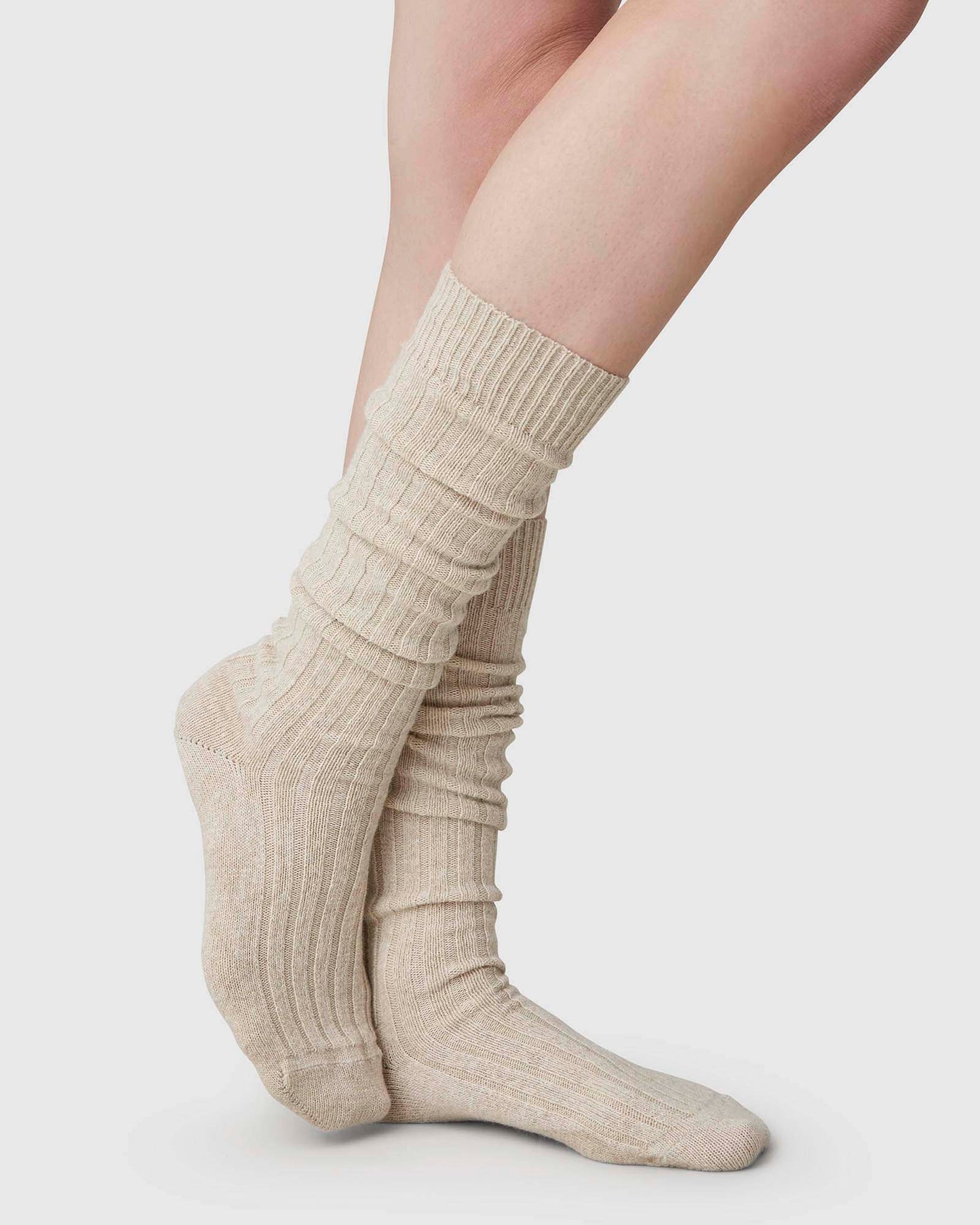 Bodil Chunky - Beige - Kniehohe Socken